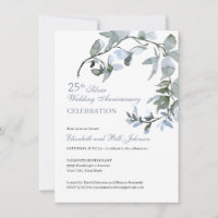 Elegant Blue Floral 25th Wedding Anniversary