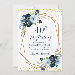 elegant blue floral 60th birthday party invitation