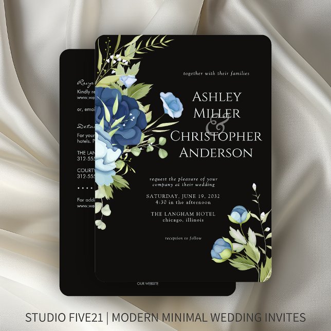 Elegant Blue Floral All-in-One Wedding Invitation (Creator Uploaded)