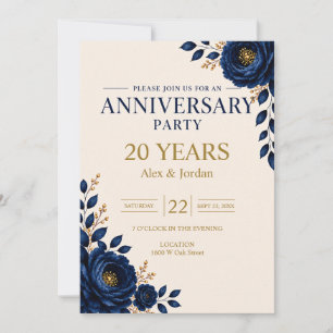 Elegant Blue Floral Anniversary Party Invitation