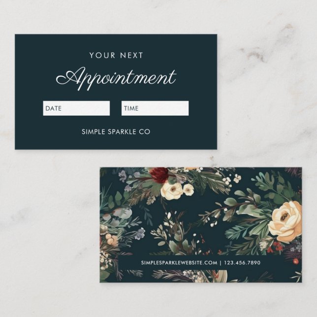Elegant Blue Floral Appointment Reminder Card (Front/Back)