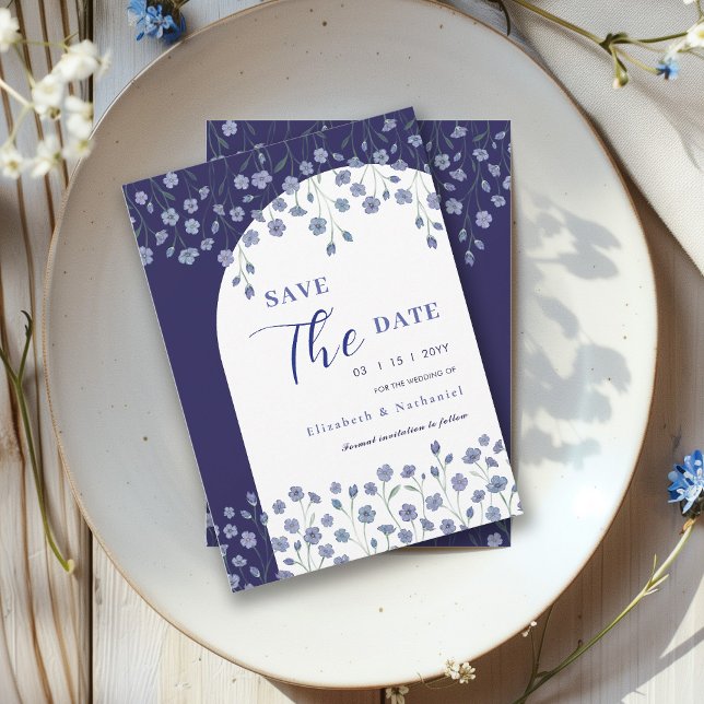 Elegant Blue Floral Arch Save The Date Wedding Invitation (Creator Uploaded)