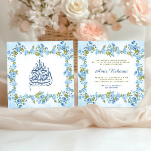 Elegant Blue Floral Baby Boy Aqiqah Invitation