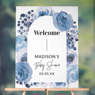 Elegant Blue Floral Baby Shower Acrylic Sign