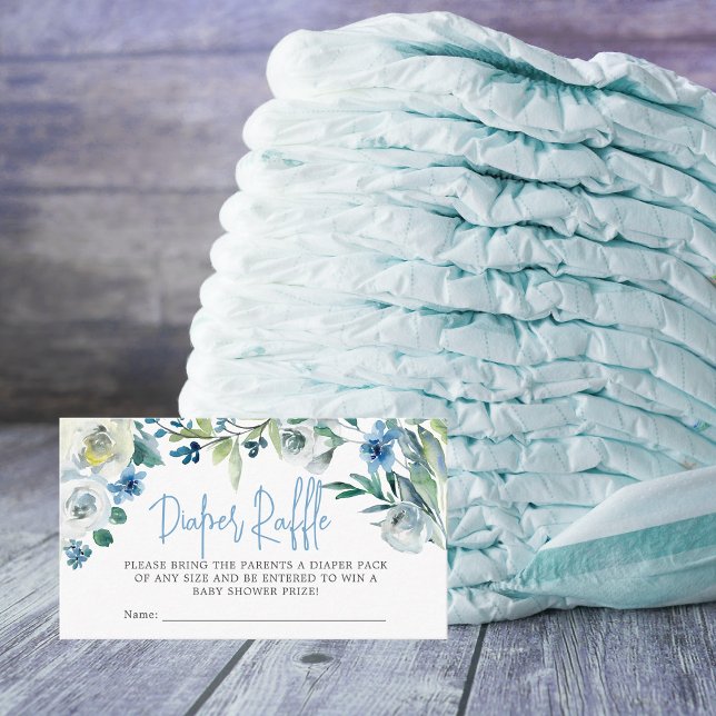 Elegant Blue Floral Baby Shower Diaper Raffle Enclosure Card (Creator Uploaded)