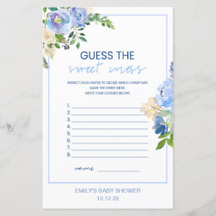 Elegant Blue Floral Baby Shower Game Printed, Boy 