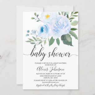 Elegant Blue Floral Baby Shower Invitation