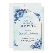 Elegant Blue Floral Baby Shower Invitation