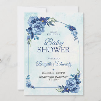 Elegant Blue Floral Baby Shower Invitation