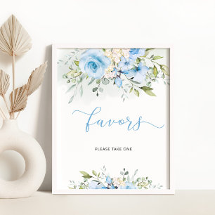 Elegant blue floral baptism favours pedestal sign