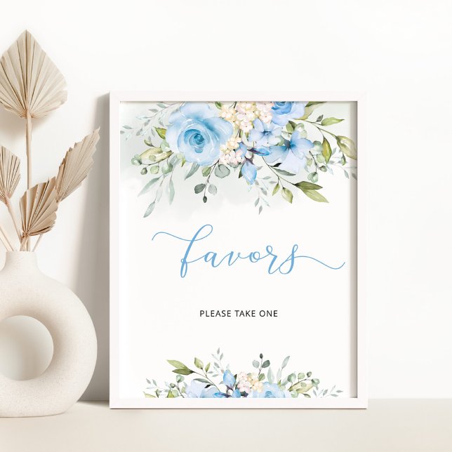 Elegant blue floral baptism favours pedestal sign (Creator Uploaded)