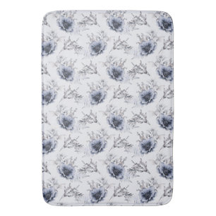 Elegant Blue Floral Bath Mat