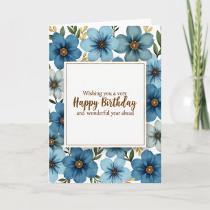 Elegant Blue Floral Birthday Card