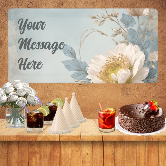 Elegant Blue Floral Birthday Party  Banner (Creator Uploaded)