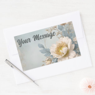 Elegant Blue Floral Birthday Party Rectangular Sticker