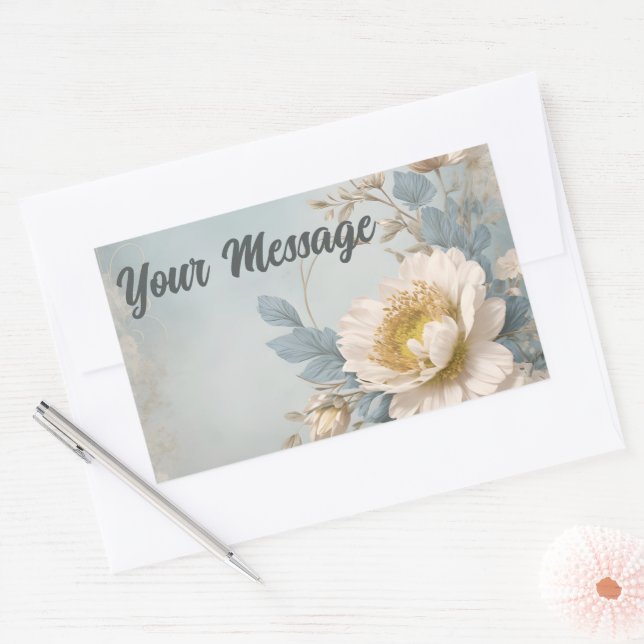 Elegant Blue Floral Birthday Party  Rectangular Sticker (Envelope)