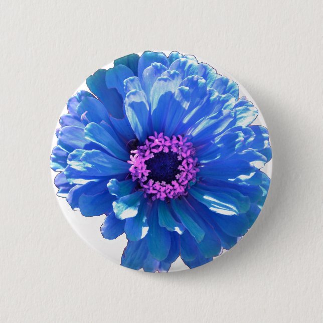 Elegant blue floral blue daisy 6 cm round badge (Front)