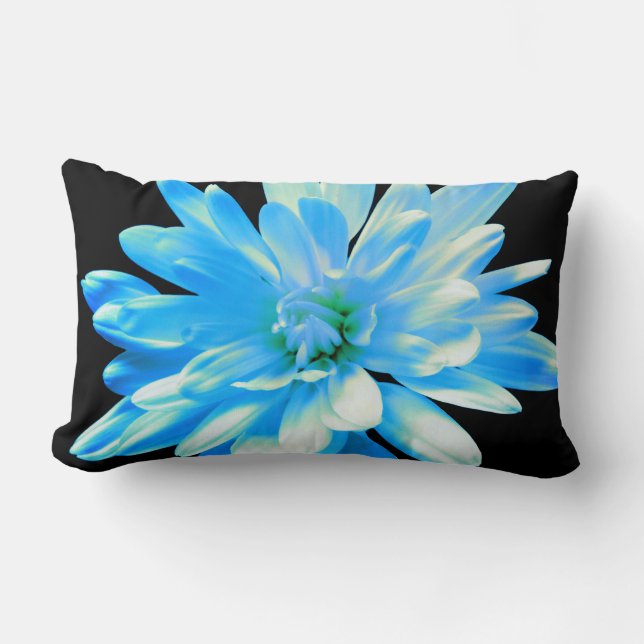 Elegant blue floral blue daisy blue zinnia lumbar cushion (Front)