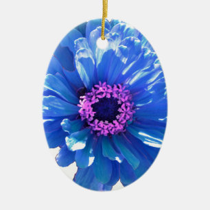 Elegant blue floral blue daisy ceramic ornament
