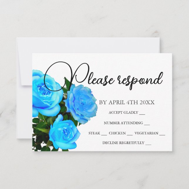 elegant blue floral blue roses blue flowers RSVP card (Front)