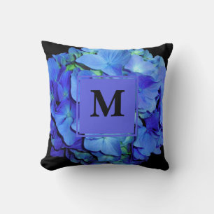 Elegant blue floral blue roses blue hydrangeas  cushion