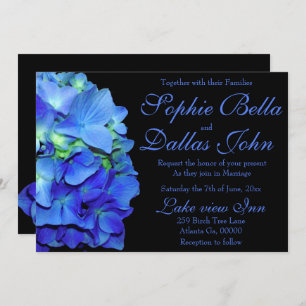 Elegant blue floral blue roses blue hydrangeas  invitation