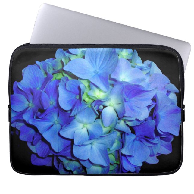 Elegant blue floral blue roses blue hydrangeas  laptop sleeve (Front)