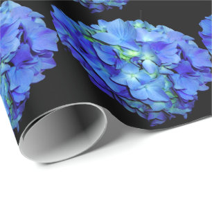 Elegant blue floral blue roses blue hydrangeas  wrapping paper