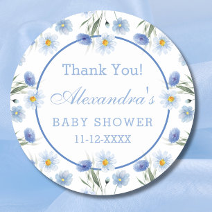Elegant Blue Floral Boho Baby Shower Thank You Classic Round Sticker