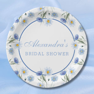 Elegant Blue Floral Boho Bridal Shower Paper Plate