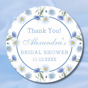 Elegant Blue Floral Boho Bridal Shower Thank You Classic Round Sticker