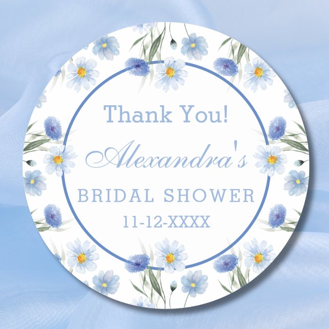 Elegant Blue Floral Boho Bridal Shower Thank You Classic Round Sticker (Creator Uploaded)