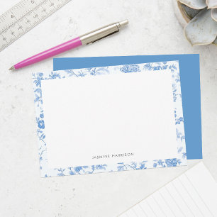 Elegant Blue Floral Border French Toile de Jouy Card