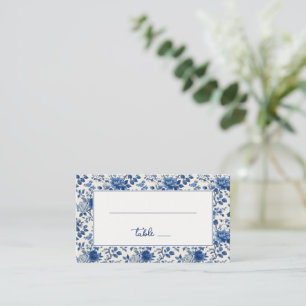 Elegant Blue Floral Border Place Card