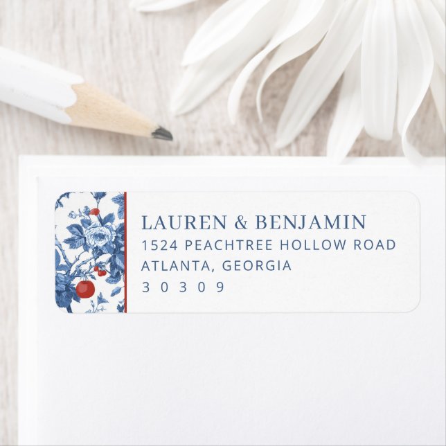Elegant Blue Floral Border Return Address Label (Insitu)