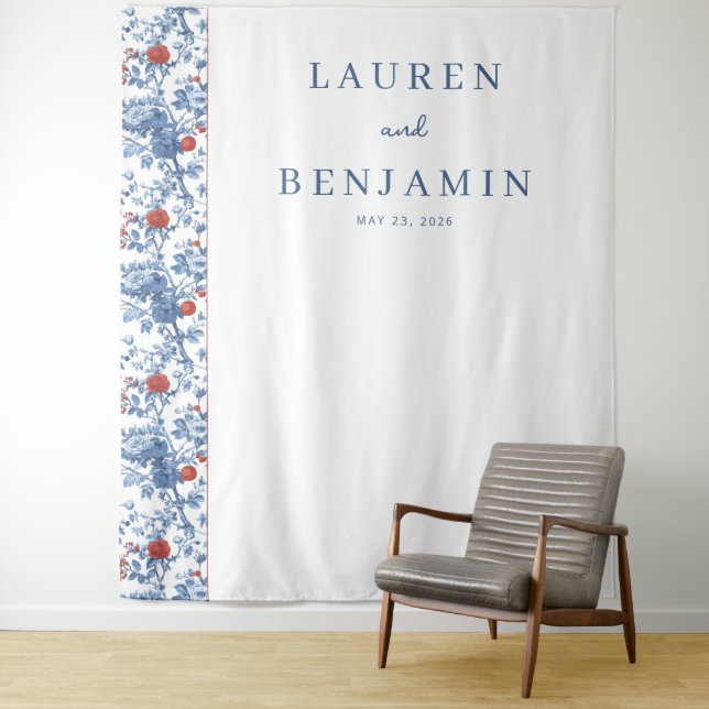 Elegant Blue Floral Border Tapestry (In Situ)
