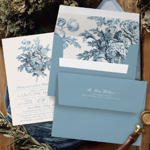 Elegant Blue Floral Botanical Bridal Shower Invite Envelope