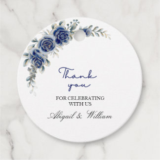 Elegant Blue Floral & Botanical Wedding Favour Tag