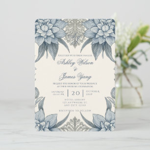 Elegant Blue Floral Botanical Wedding Invitation