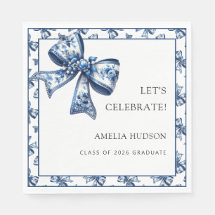 Elegant Blue Floral Bows Graduation Class Of 2026 Napkin