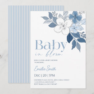 Elegant Blue Floral Boy Baby shower Invitation