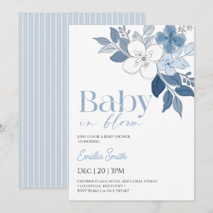 Elegant Blue Floral Boy Baby shower  Invitation