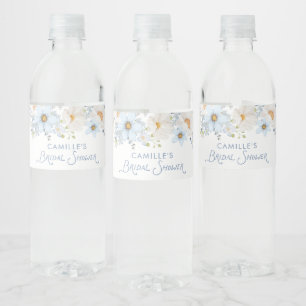 Elegant Blue Floral Bridal Bridal Water Bottle Label