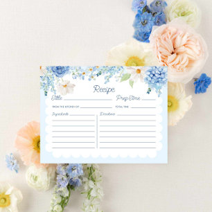 Elegant Blue Floral Bridal Recipe Card