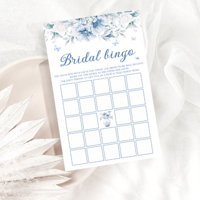Elegant Blue Floral Bridal Shower Bingo Game (Creator Uploaded)