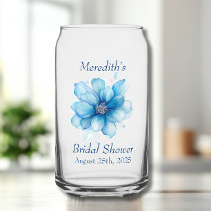 Elegant Blue Floral Bridal Shower Can Glass