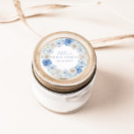 Elegant Blue Floral Bridal Shower Classic Round Sticker<br><div class="desc">Elegant bridal shower stickers features a watercolor floral wreath with beautiful flowers in varying shades of blue as well as delicate calligraphy script.</div>