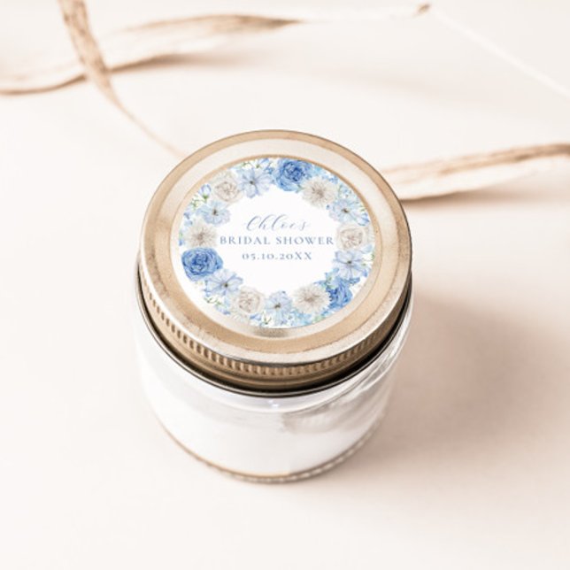 Elegant Blue Floral Bridal Shower Classic Round Sticker (Creator Uploaded)