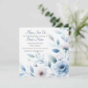 Elegant Blue Floral Bridal Shower Invitation