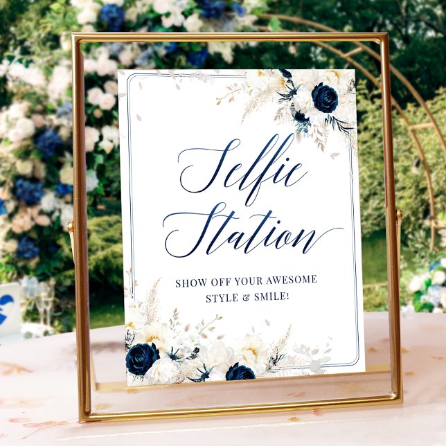 Elegant Blue Floral Bridal Shower Photo Sign (Creator Uploaded)